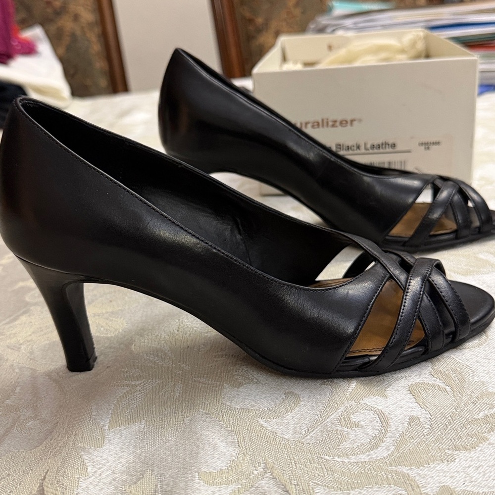 Naturalizer Black Strappy Peep-Toe Heels